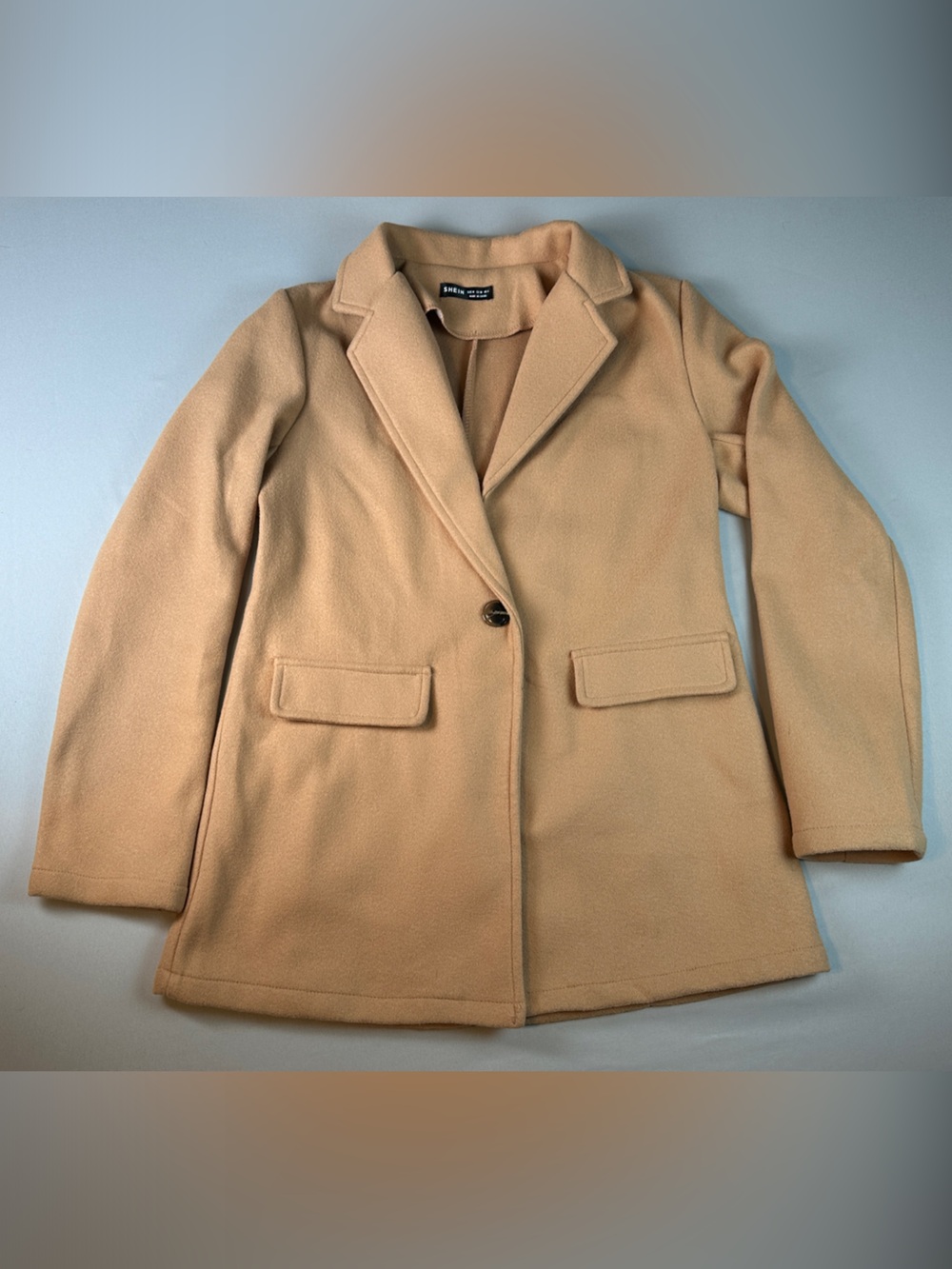 SHEIN Camel Pea Coat Women’s Medium Single-Button Notch Lapel